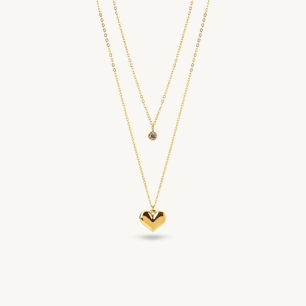Solitaire Heart Charm Layer Necklace
