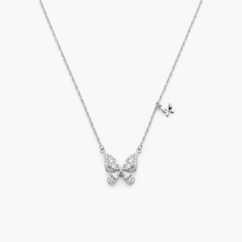 Dual Butterfly 925 Sterling Silver Pendant Necklace
