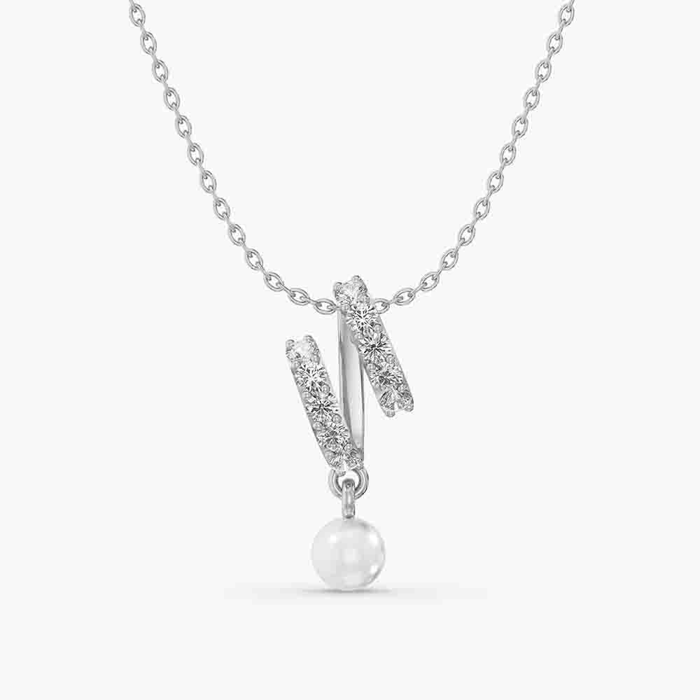 Dual Bar Pearl Drop 925 Sterling Silver Pendant Necklace