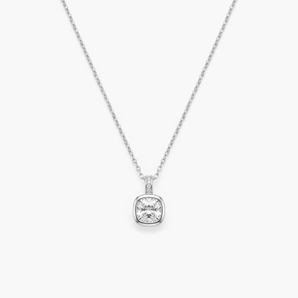 Cushion Solitaire 925 Sterling Silver Pendant Necklace