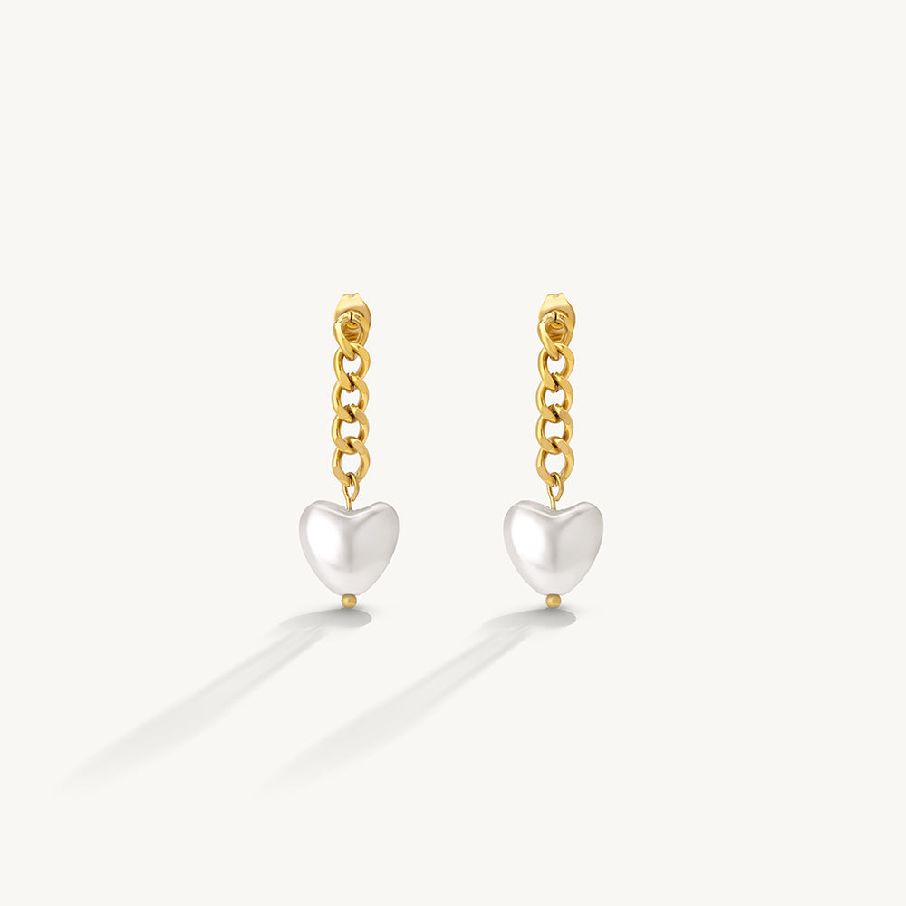 Link Chain Pearl Heart Earrings