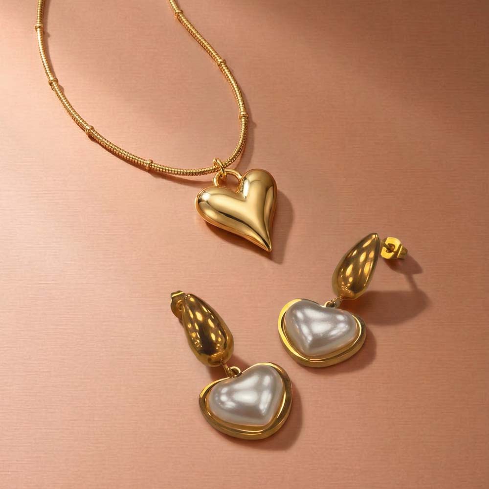 Blush Heart & Pearl Charm Jewellery Set