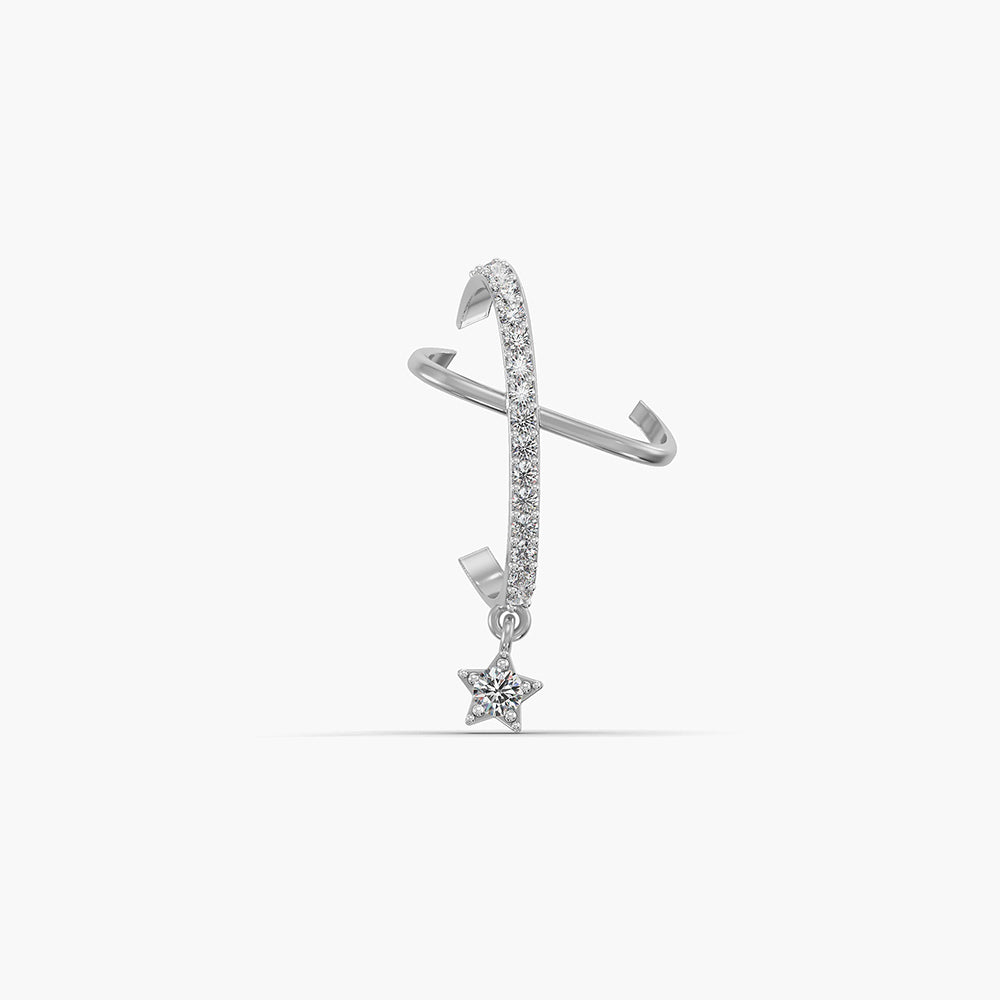 Celestial Star Drop 925 Silver Cuff Earrings