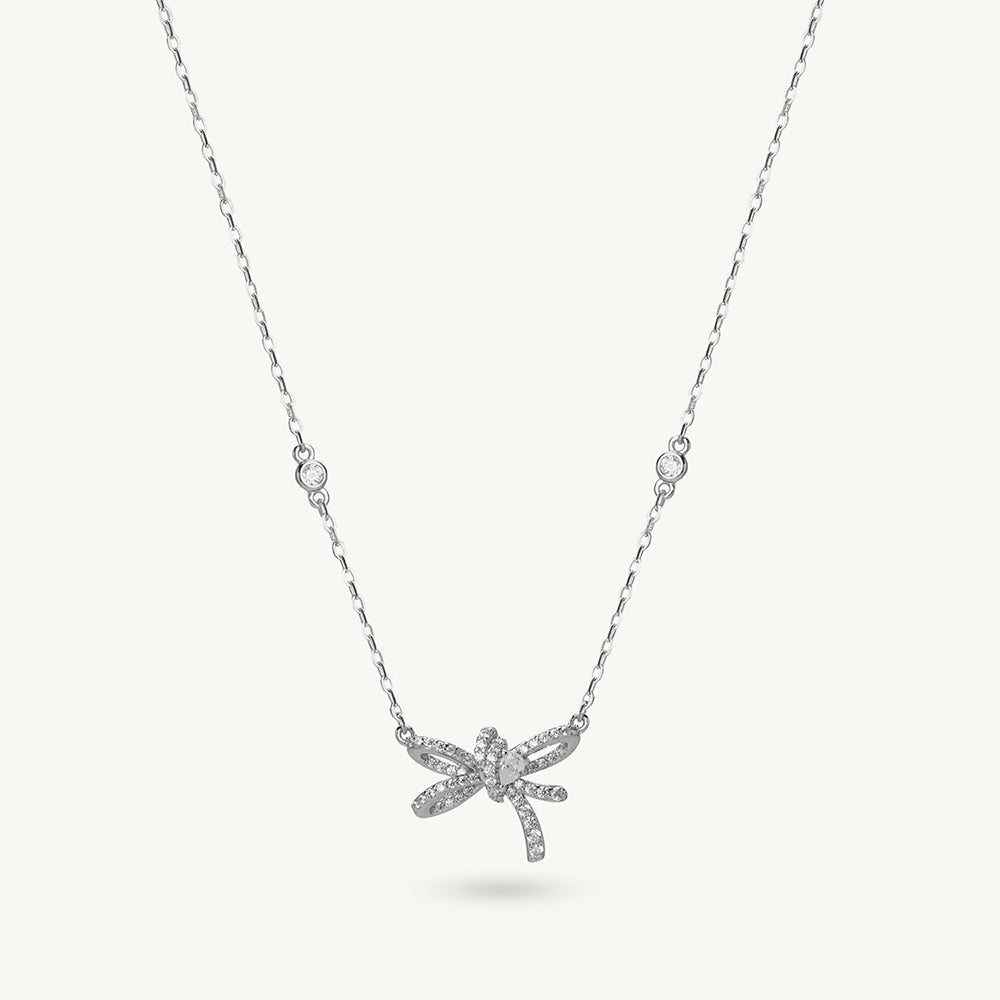 Gleaming Ribbon Bow 925 Sterling Silver Pendant Necklace