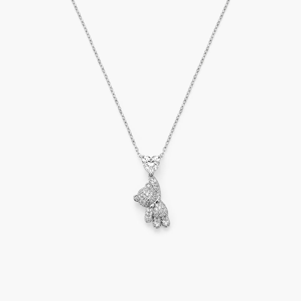 Playful Teddy Drop 925 Sterling Silver Pendant Necklace