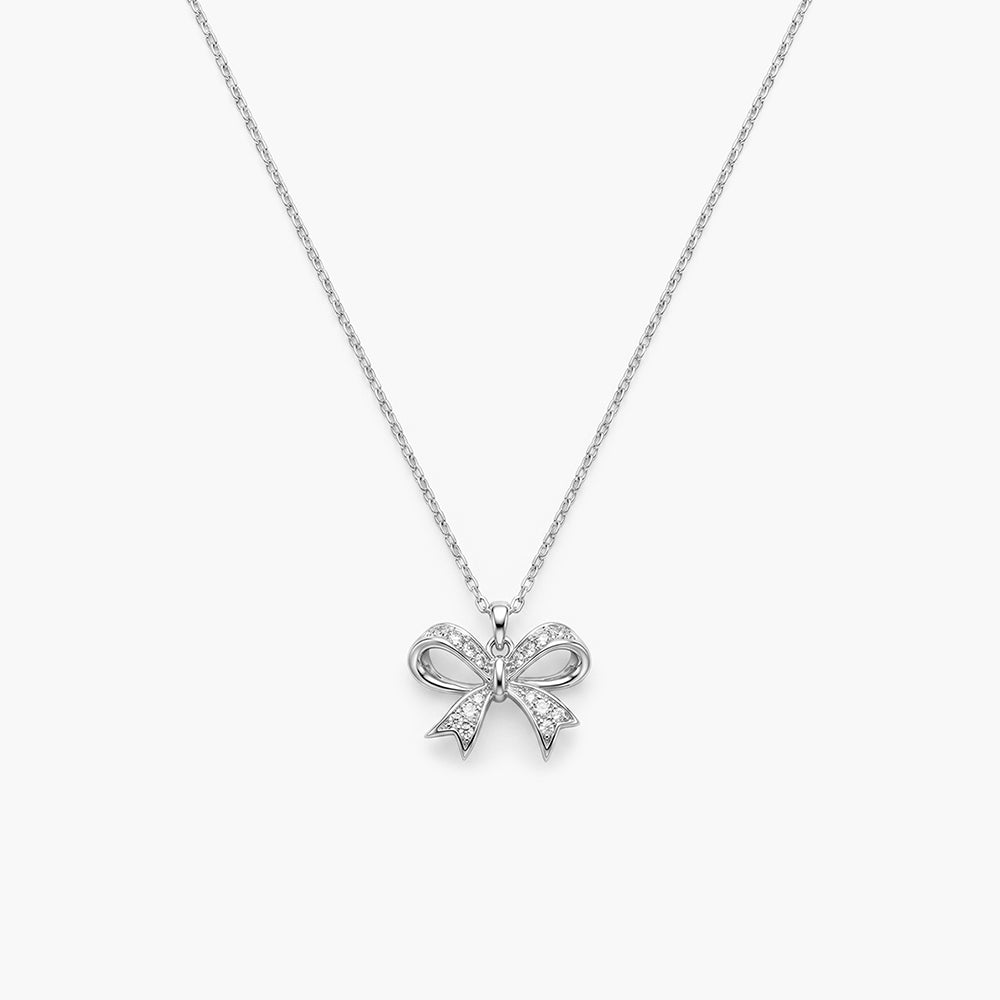 Gleaming Bold Bow 925 Sterling Silver Pendant Necklace