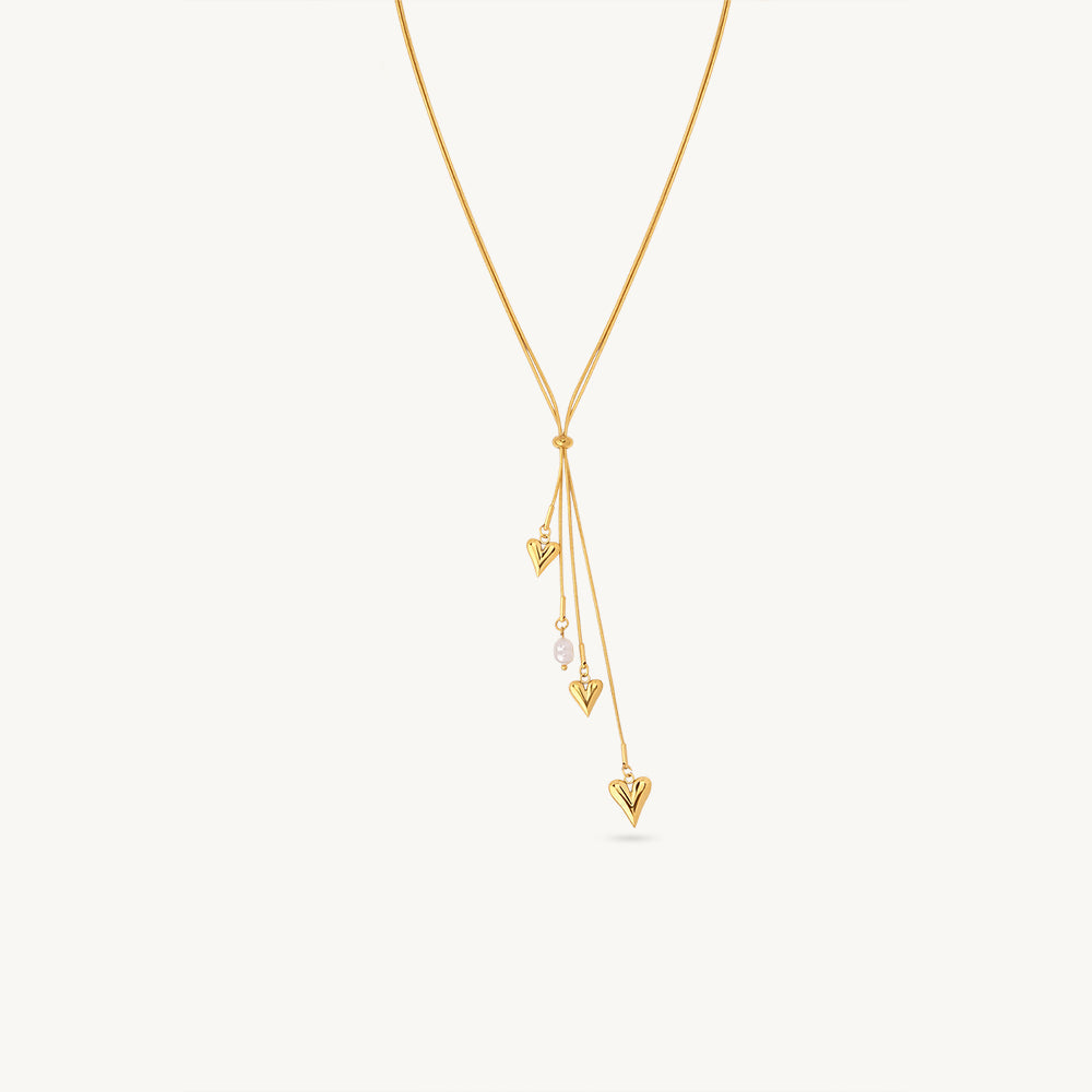 Heart Pearl Lariat Necklace