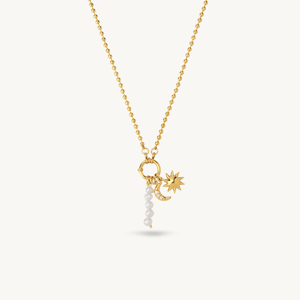 Moon Star Pearl Charm Necklace