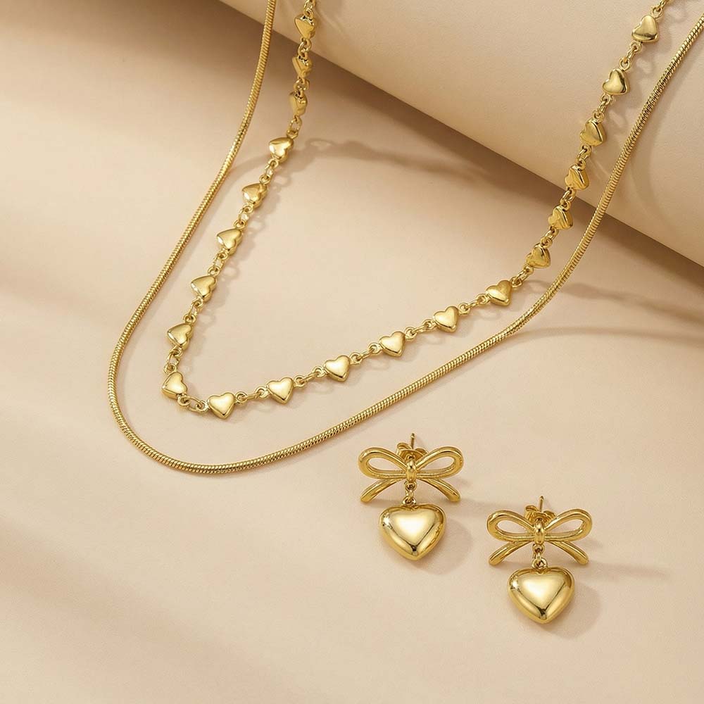 Subtle Bow Heart Emblem Jewellery Set