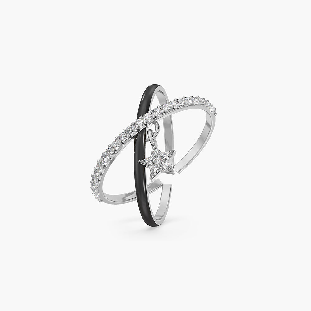 Criss Cross Star Charm 925 Silver Ring