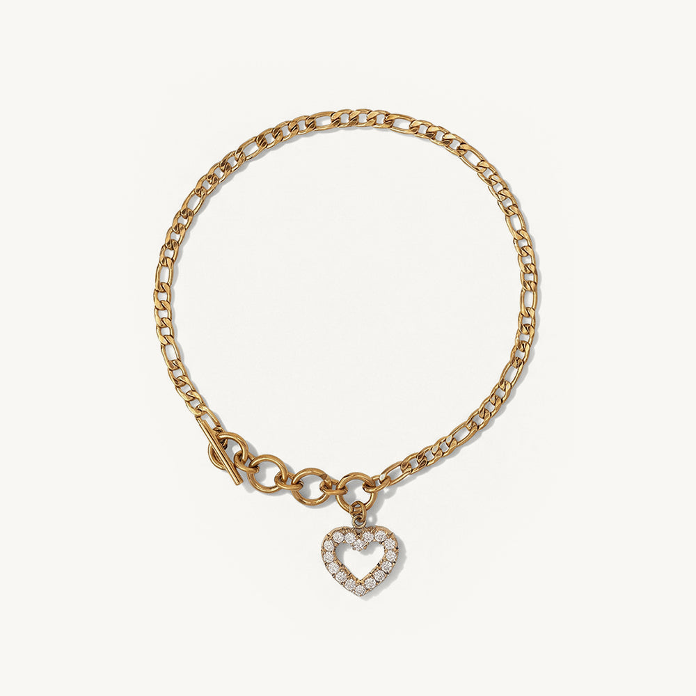 Sparkling Heart Chain Toggle Bracelet