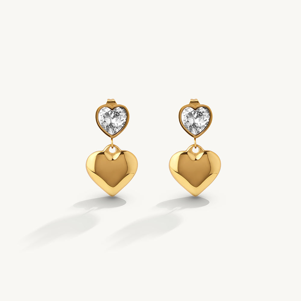 Double Heart Drop Earrings