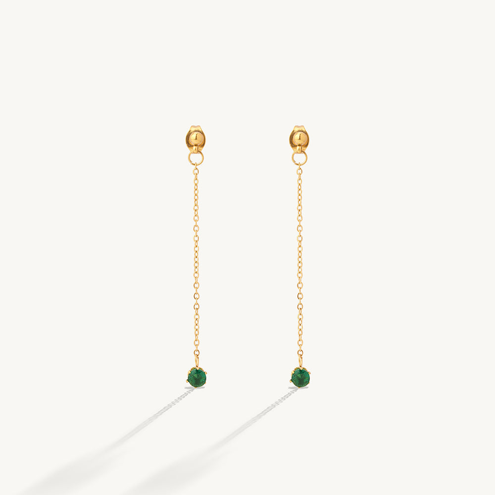 Minimal Green Crystal Dangle Earrings