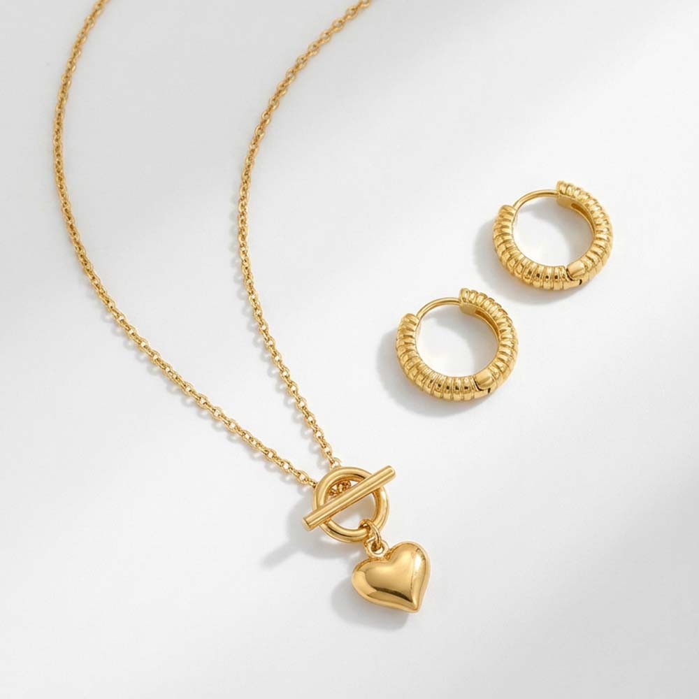 Minimal Toggle Heart Jewellery Set