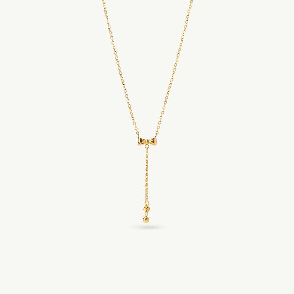Mini Bow Twin Ball Lariat Necklace