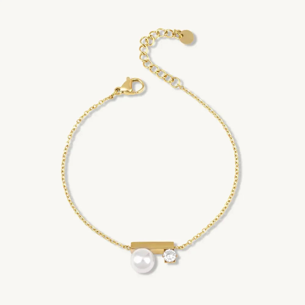 Pearl & CZ Bar Accent Chain Bracelet