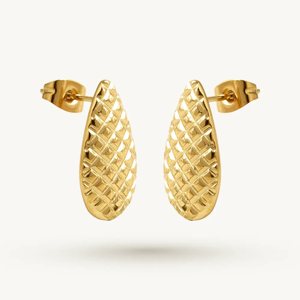Textured Golden Oval Stud Earring