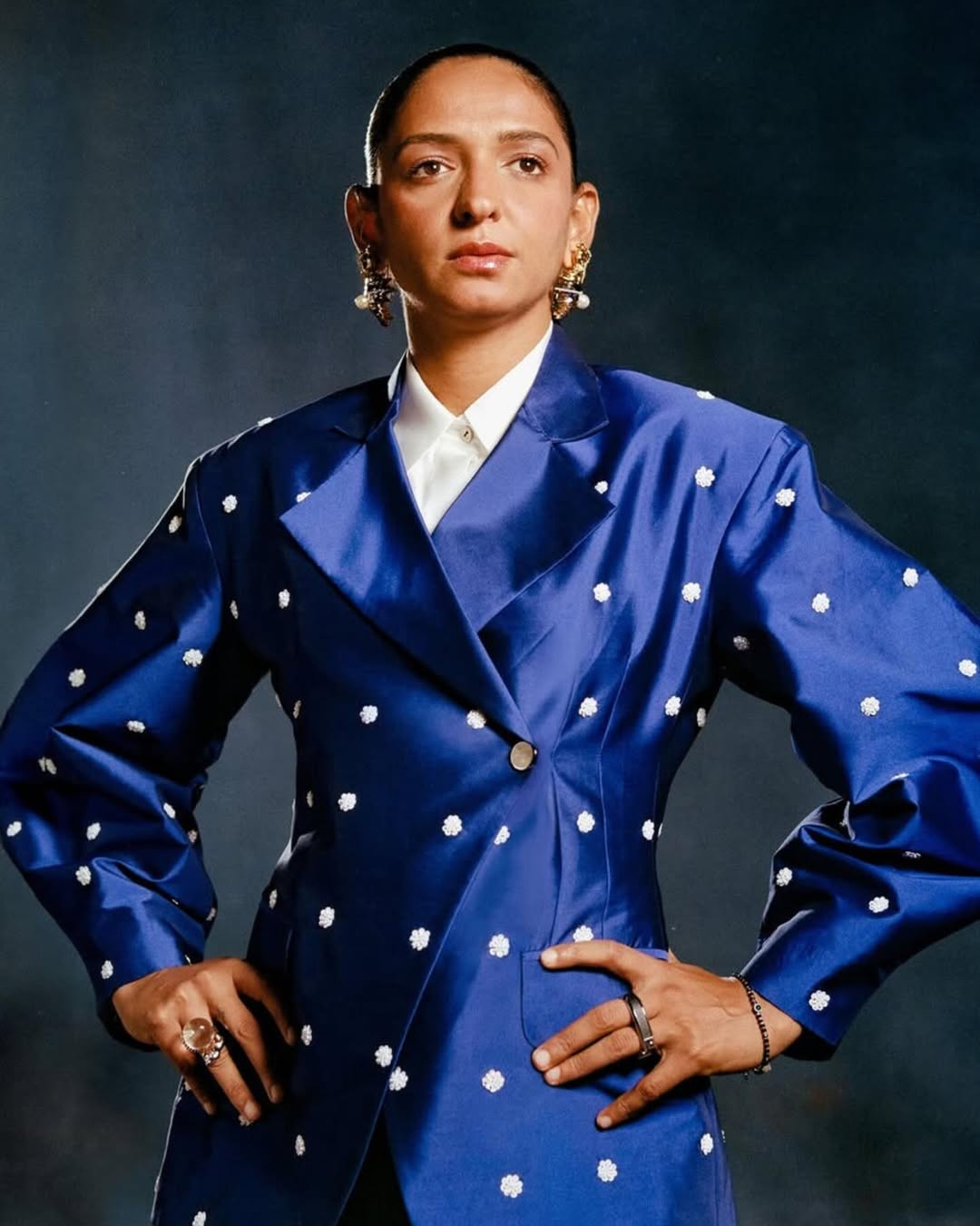 Harmanpreet Kaur in Seanymph Arc Hoop Earrings