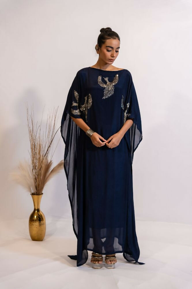 Timaraa Regal Navy Blue Embellished Kaftan Dress