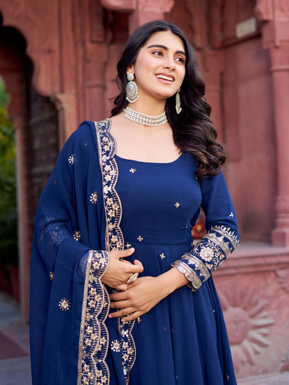 Lehenga Mart Designer Anarkali Suit With Kurta Palazzo Dupatta For Women-Blue