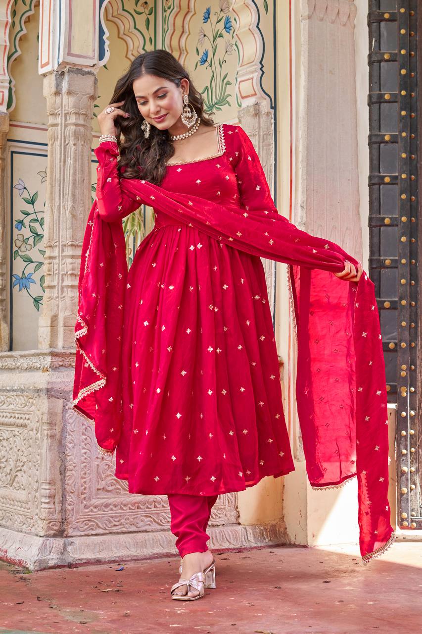 Lehenga Mart Designer Anarkali Suit With Kurta Palazzo Dupatta For Women-Hot Pink