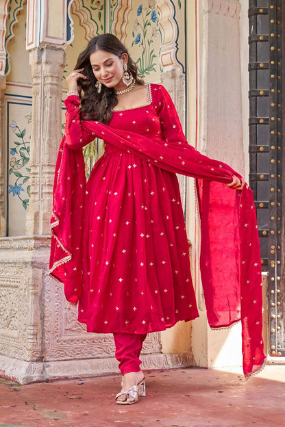 Lehenga Mart Designer Anarkali Suit With Kurta Palazzo Dupatta For Women-Hot Pink