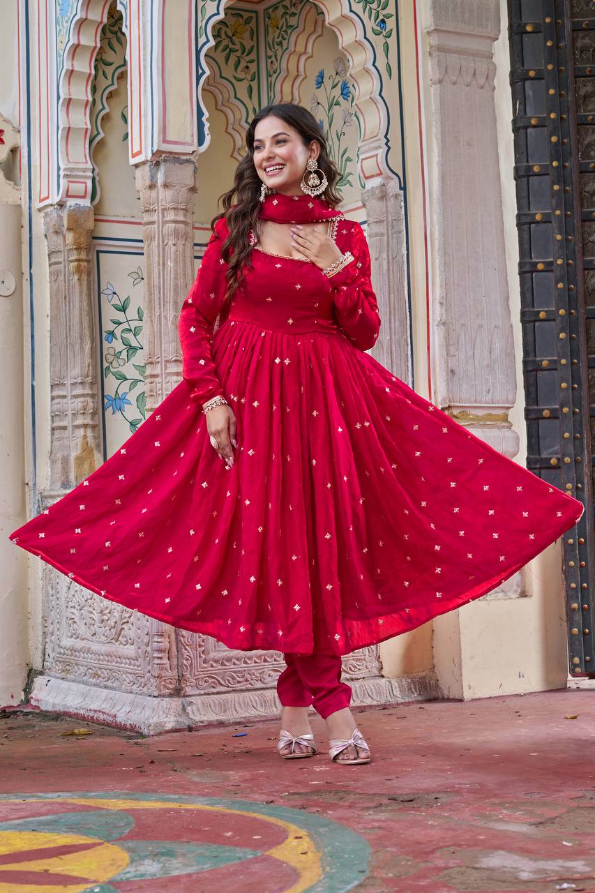 Lehenga Mart Designer Anarkali Suit With Kurta Palazzo Dupatta For Women-Hot Pink