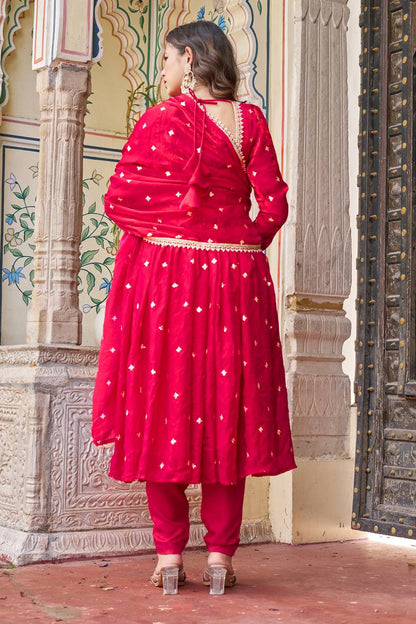 Lehenga Mart Designer Anarkali Suit With Kurta Palazzo Dupatta For Women-Hot Pink