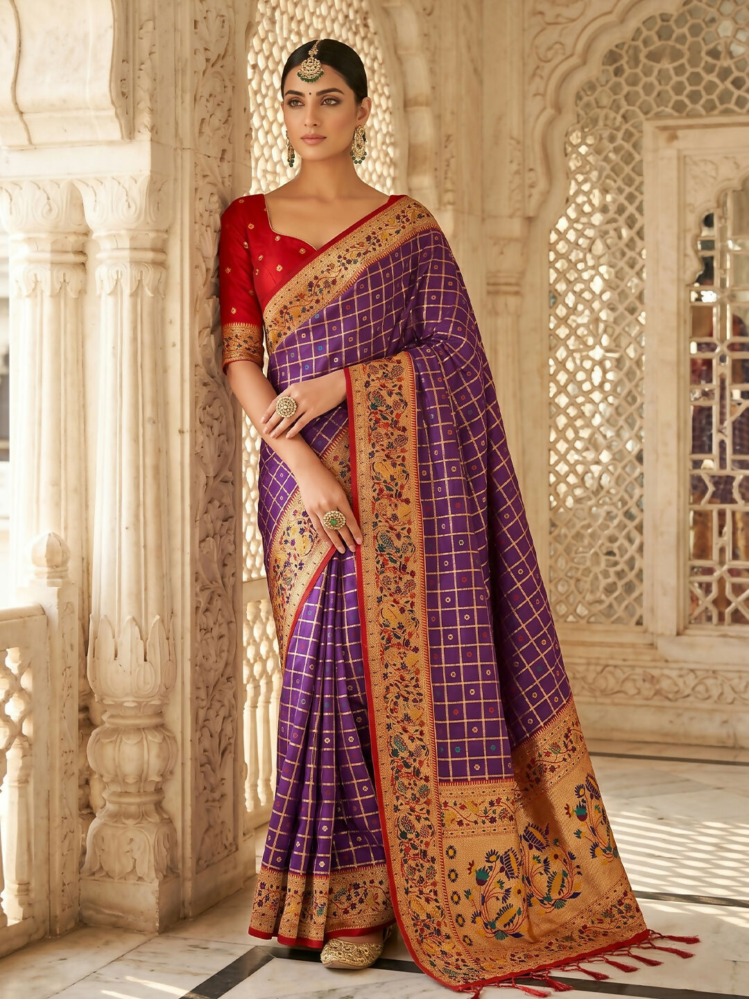 Shree Shyam Fashion Purple Banarasi Silk Blend Saree