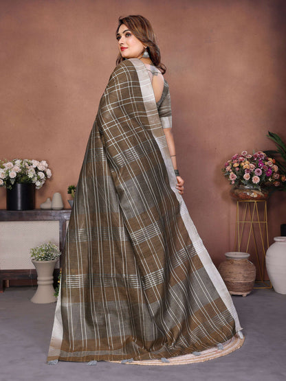 Aastha Fashion Light Brown Linen Weaving Saree