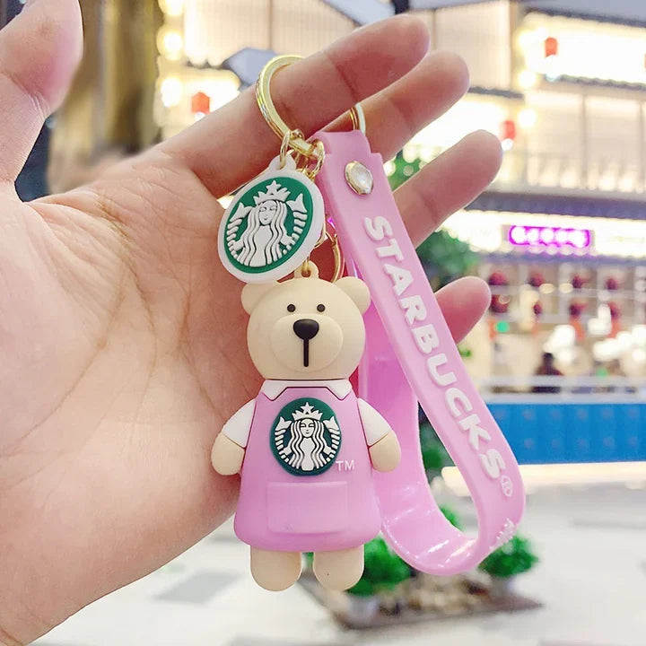 Star Bucks Bear Pink Keychain | Silicone Lanyard | Premium Keychains |