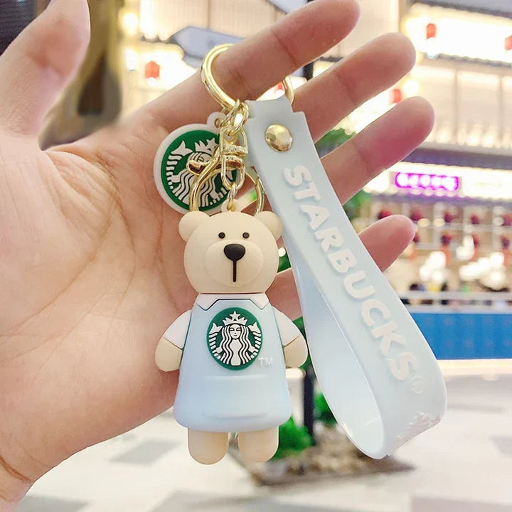 Star Bucks Bear Light Blue Keychain | Silicone Lanyard | Premium Keychains |