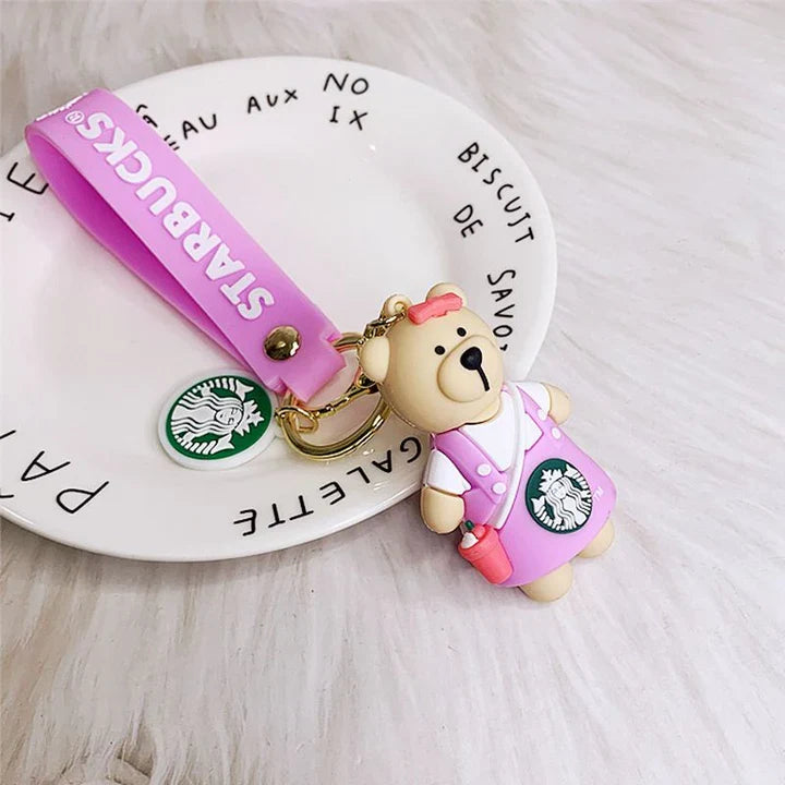 Star Bucks Bear Purple Keychain | Silicone Lanyard | Premium Keychains |