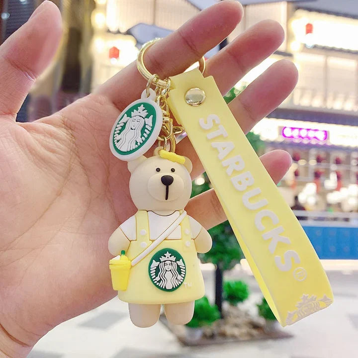 Star Bucks Bear Yellow Keychain | Silicone Lanyard | Premium Keychains |