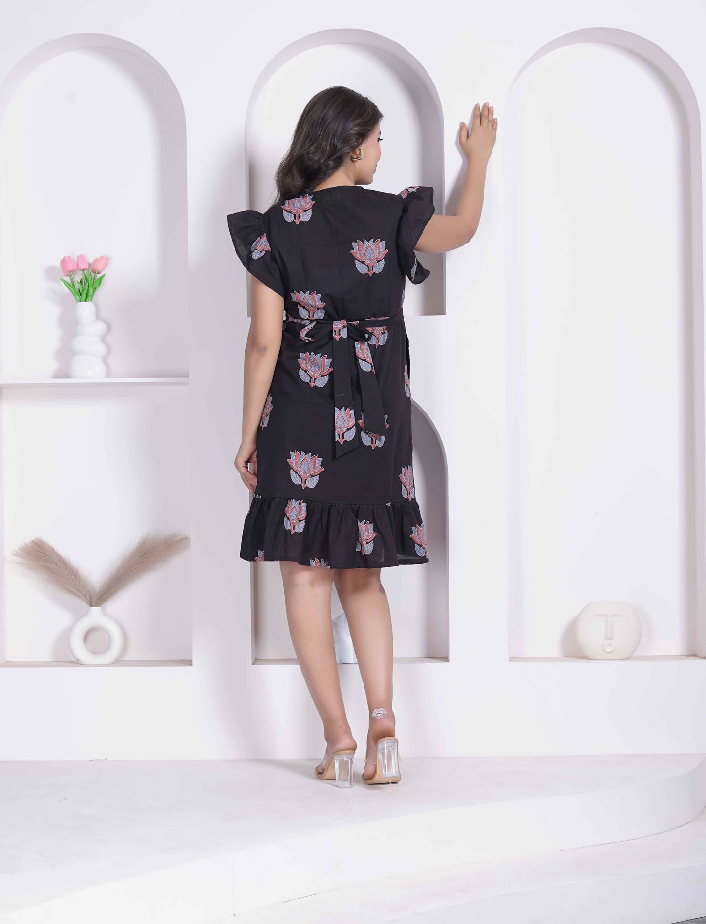 Miravan Women Empire Waist Black Mini Length Dress