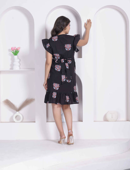 Miravan Women Empire Waist Black Mini Length Dress