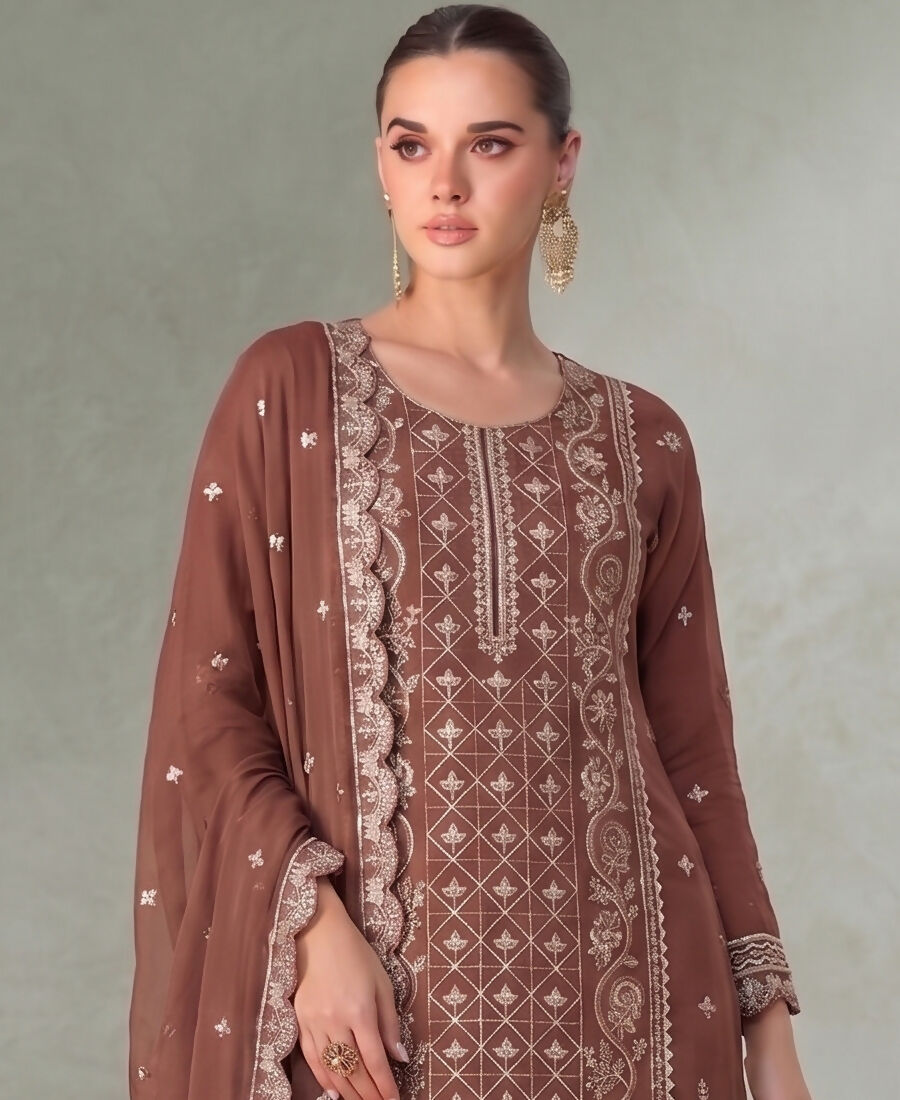 KC Peach Pakistani Straight Suit For Women Chiffon
