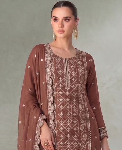 KC Peach Pakistani Straight Suit For Women Chiffon