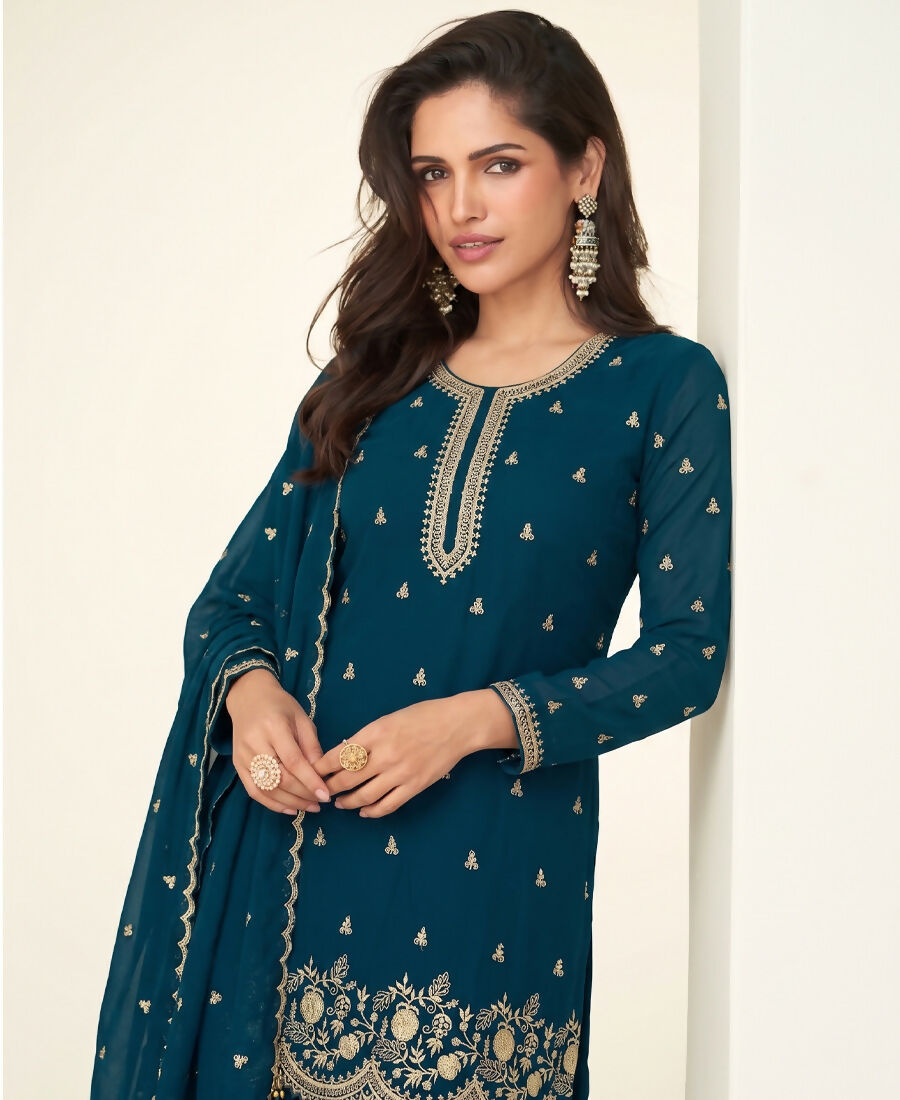 KC Bollywood Style Teal Blue Georgette Suit For Women