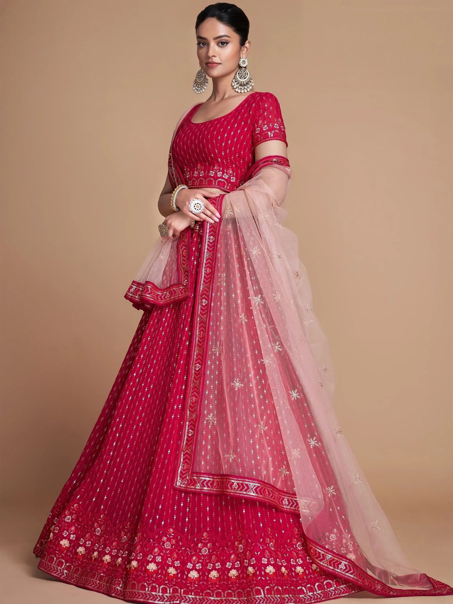Tulsi Art Wondrous Rose Pink Sequined Georgette Bridesmaid Lehenga Choli