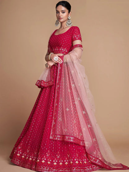 Tulsi Art Wondrous Rose Pink Sequined Georgette Bridesmaid Lehenga Choli