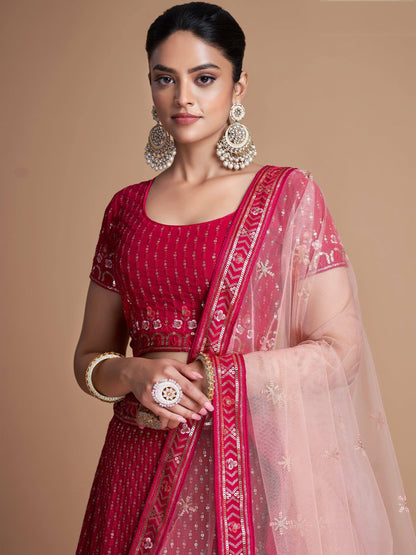 Tulsi Art Wondrous Rose Pink Sequined Georgette Bridesmaid Lehenga Choli