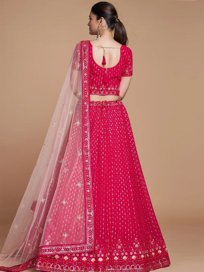 Tulsi Art Wondrous Rose Pink Sequined Georgette Bridesmaid Lehenga Choli