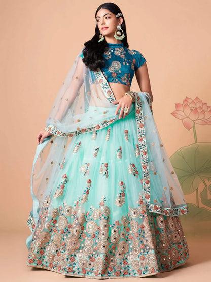 Tulsi Art Lovely Electric Blue Sequins Work Net Designer Lehenga Choli