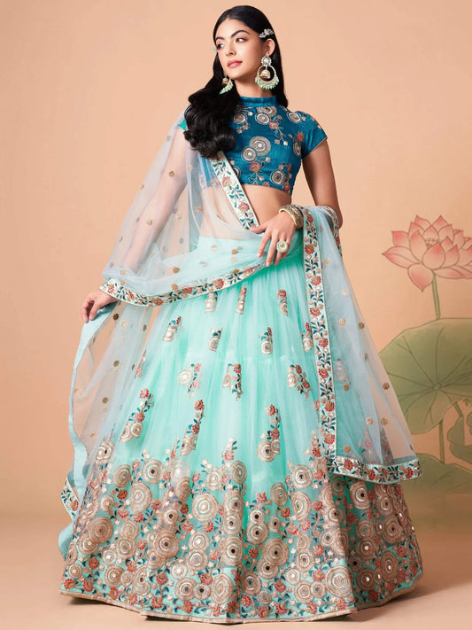 Tulsi Art Lovely Electric Blue Sequins Work Net Designer Lehenga Choli