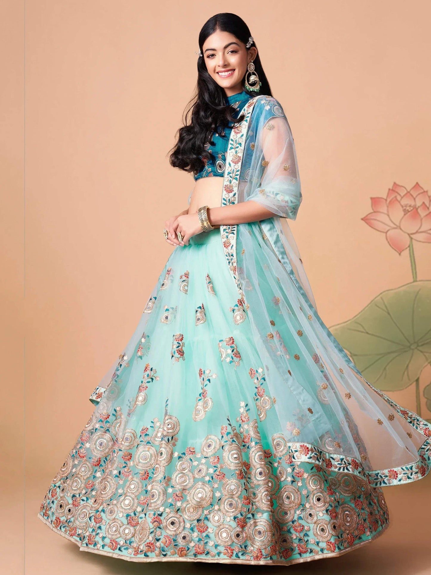 Tulsi Art Lovely Electric Blue Sequins Work Net Designer Lehenga Choli