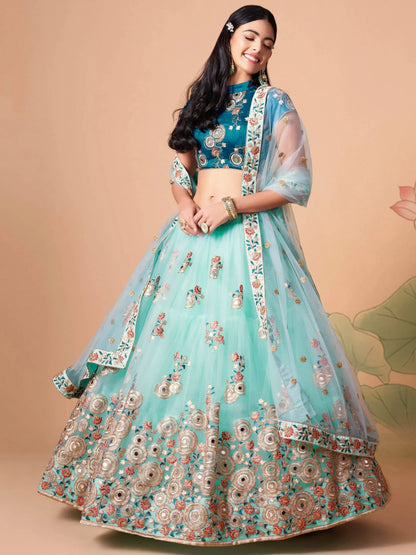 Tulsi Art Lovely Electric Blue Sequins Work Net Designer Lehenga Choli