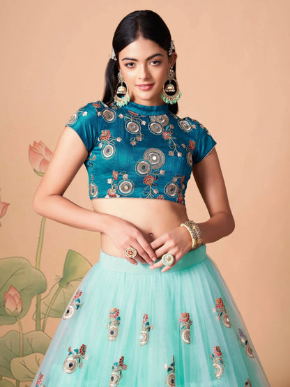 Tulsi Art Lovely Electric Blue Sequins Work Net Designer Lehenga Choli