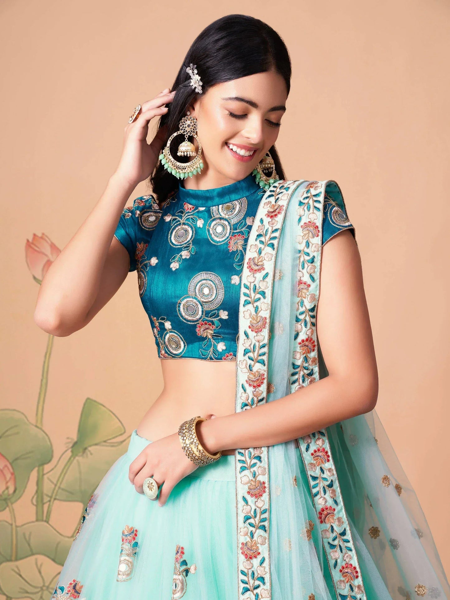 Tulsi Art Lovely Electric Blue Sequins Work Net Designer Lehenga Choli