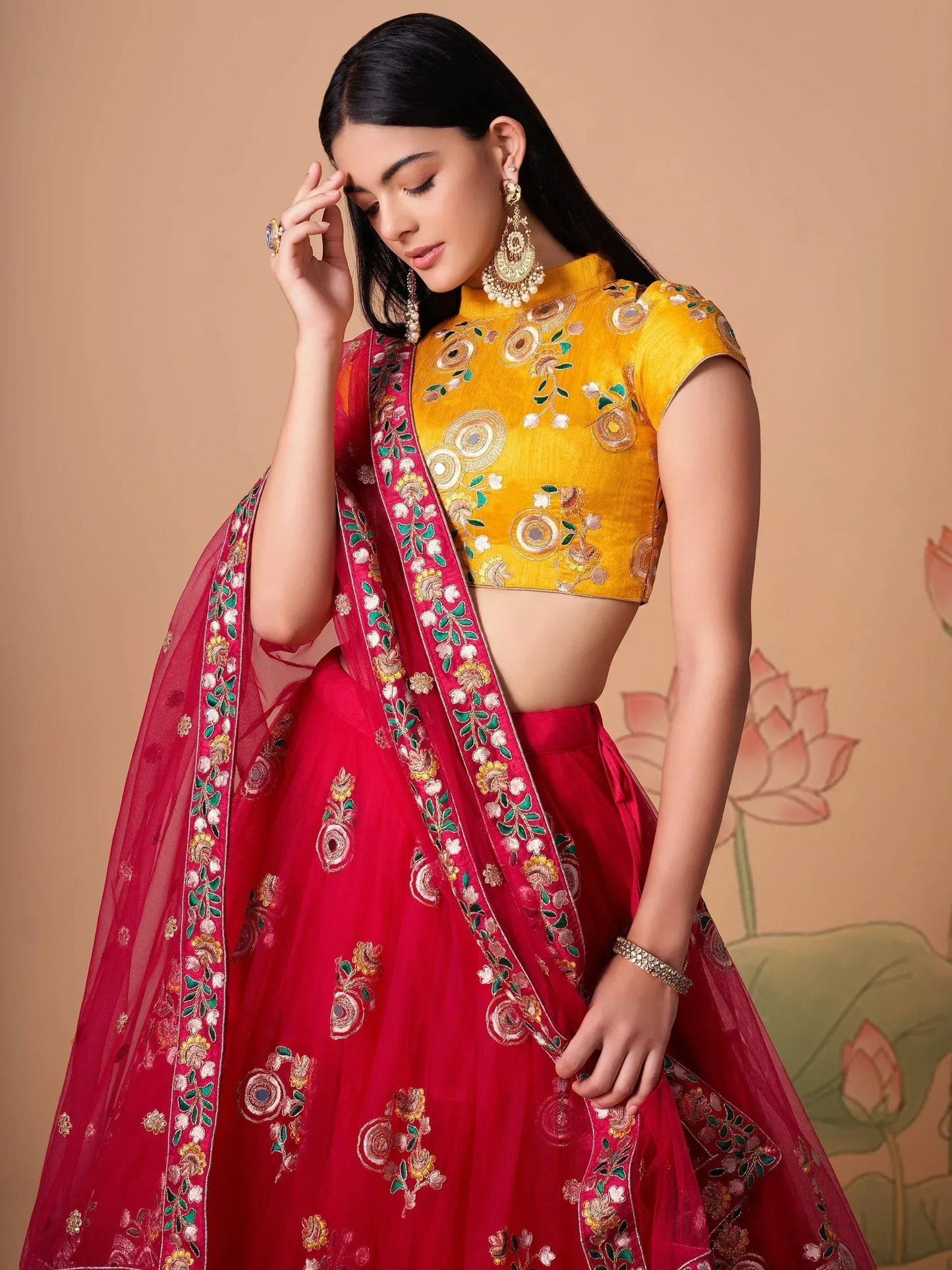 Tulsi Art Vibrant Pink Embroidered Net Designer Lehenga Choli